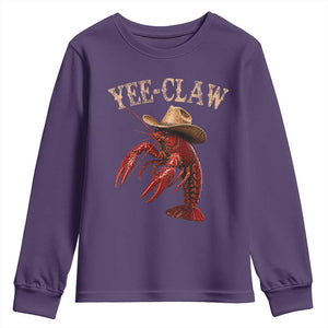 Funny Cowboy Crawfish Youth Sweatshirt Yee Claw Funny Crawfish Cajun Seafood Festival TS10 Purple Print Your Wear