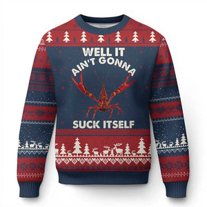 Funny Cajun Crawfish Ugly Christmas Sweater It Aint Gonna Suck Itself Lobster Crawfish Boil TS10 Navy Red Print Your Wear