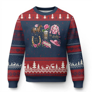 Horse Racing Derby Day Ugly Christmas Sweater Doodles Funny Silks Jockey TS10 Navy Red Print Your Wear