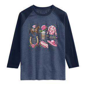 Horse Racing Derby Day Raglan Shirt Doodles Funny Silks Jockey TS10 Heather Denim Navy Print Your Wear