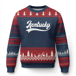 Vintage Kentucky Ugly Christmas Sweater Varsity Script Retro Sports Jersey Style TS10 Navy Red Print Your Wear