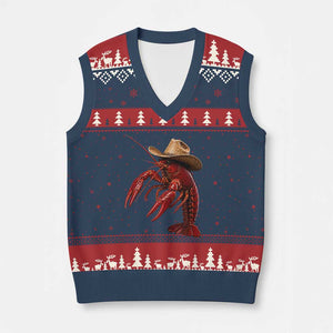 Cowboy Crawfish V-Neck Knit Sweater Vest Yeeclaw Western Country Seafood Lobster Cajun Lovers TS10 Navy Red Print Your Wear