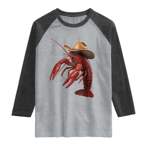 Cowboy Crawfish Raglan Shirt Yeeclaw Western Country Seafood Lobster Cajun Lovers TS10 Heather Gray Heather Charcoal Print Your Wear