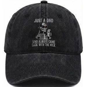 Funny Dad Washed Cotton Baseball Cap Just A Dad Who Always Came Back With The Milk Skeleton American Flag TS10 Print Your Wear