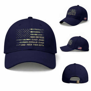 Funny Bonus Dad Baseball Cap Step Dad Camo American Flag Fathers Day TS10 Baseball Cap Universal Fit Dark Blue Print Your Wear