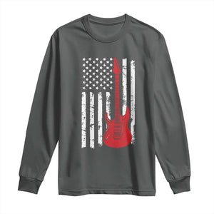 Bass Guitar Player Long Sleeve Shirt USA American Flag Musician Guitarist TS10 Dark Heather Print Your Wear