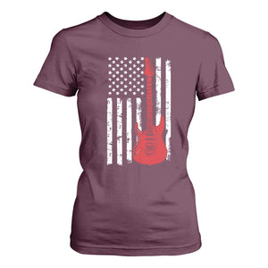 Bass Guitar Player T Shirt For Women USA American Flag Musician Guitarist TS10 Maroon Print Your Wear