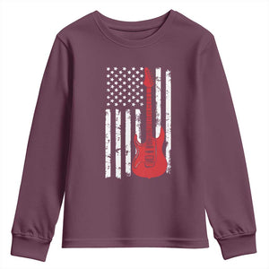 Bass Guitar Player Youth Sweatshirt USA American Flag Musician Guitarist TS10 Maroon Print Your Wear
