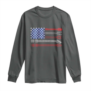 USA Flag Guitar Player Long Sleeve Shirt 4th of July Musician Guitarist TS10 Dark Heather Print Your Wear