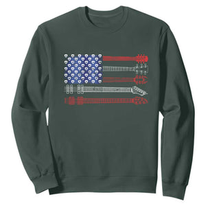 USA Flag Guitar Player Sweatshirt 4th of July Musician Guitarist TS10 Dark Forest Green Print Your Wear