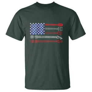 USA Flag Guitar Player T Shirt 4th of July Musician Guitarist TS10 Dark Forest Green Print Your Wear