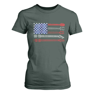 USA Flag Guitar Player T Shirt For Women 4th of July Musician Guitarist TS10 Dark Forest Green Print Your Wear
