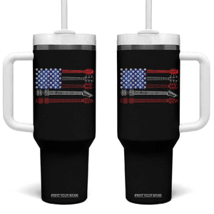 USA Flag Guitar Player Tumbler With Handle 4th of July Musician Guitarist TS10 One Size: 40 oz Black Print Your Wear