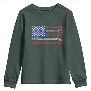 USA Flag Guitar Player Youth Sweatshirt 4th of July Musician Guitarist TS10 Dark Forest Green Print Your Wear