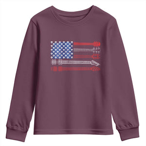 USA Flag Guitar Player Youth Sweatshirt 4th of July Musician Guitarist TS10 Maroon Print Your Wear