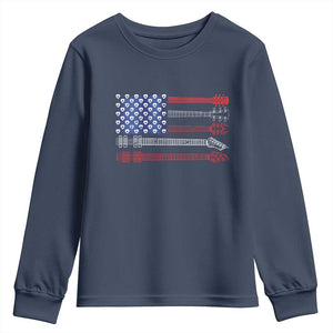 USA Flag Guitar Player Youth Sweatshirt 4th of July Musician Guitarist TS10 Navy Print Your Wear