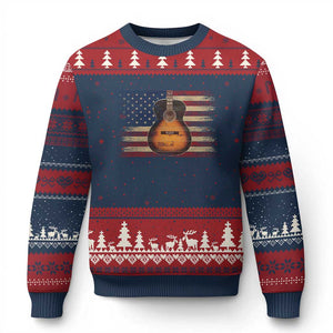 USA Flag Guitar Player Ugly Christmas Sweater Retro 4th of July Musician Guitarist TS10 Navy Red Print Your Wear