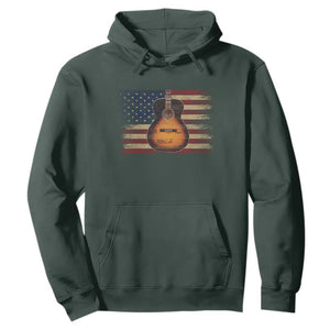 USA Flag Guitar Player Hoodie Retro 4th of July Musician Guitarist TS10 Dark Forest Green Print Your Wear