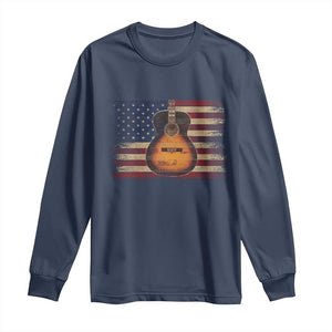 USA Flag Guitar Player Long Sleeve Shirt Retro 4th of July Musician Guitarist TS10 Navy Print Your Wear