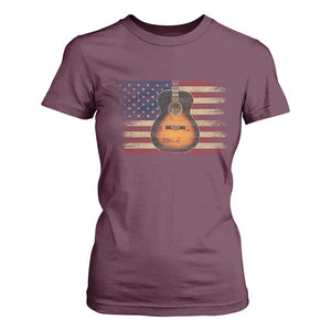 USA Flag Guitar Player T Shirt For Women Retro 4th of July Musician Guitarist TS10 Maroon Print Your Wear