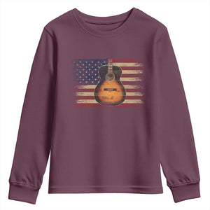 USA Flag Guitar Player Youth Sweatshirt Retro 4th of July Musician Guitarist TS10 Maroon Print Your Wear