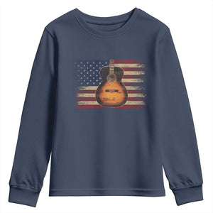 USA Flag Guitar Player Youth Sweatshirt Retro 4th of July Musician Guitarist TS10 Navy Print Your Wear