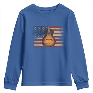 USA Flag Guitar Player Youth Sweatshirt Retro 4th of July Musician Guitarist TS10 Royal Blue Print Your Wear