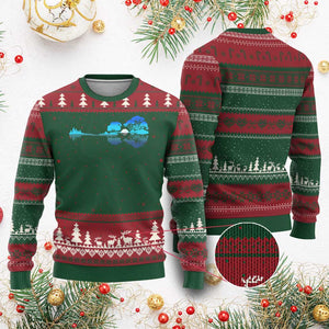 Guitar Lake Ugly Christmas Sweater Retro Tree Shadow Acoustic Guitarist Musician TS10 Red Green Print Your Wear