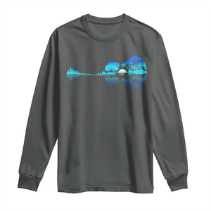 Guitar Lake Long Sleeve Shirt Retro Tree Shadow Acoustic Guitarist Musician TS10 Dark Heather Print Your Wear