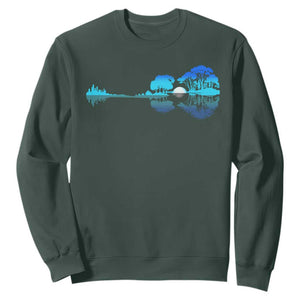 Guitar Lake Sweatshirt Retro Tree Shadow Acoustic Guitarist Musician TS10 Dark Forest Green Print Your Wear