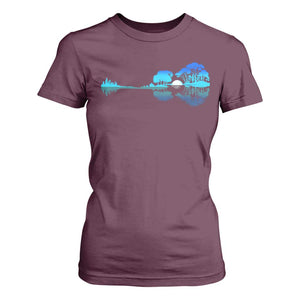 Guitar Lake T Shirt For Women Retro Tree Shadow Acoustic Guitarist Musician TS10 Maroon Print Your Wear