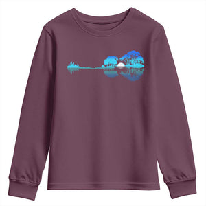 Guitar Lake Youth Sweatshirt Retro Tree Shadow Acoustic Guitarist Musician TS10 Maroon Print Your Wear
