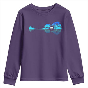 Guitar Lake Youth Sweatshirt Retro Tree Shadow Acoustic Guitarist Musician TS10 Purple Print Your Wear