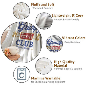 Grumpy Fuckers Club Lifetime Member Throw Blanket Sarcastic Gag Gift Birthday Husband Dad Fathers Day