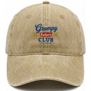 Grumpy Fuckers Club Lifetime Member Washed Cotton Baseball Cap Sarcastic Gag Gift Birthday Husband Dad Fathers Day