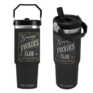 Vintage Grumpy Fuckers Club Lifetime Member Flip Straw Tumbler Retro Birthday Husband Dad Fathers Day