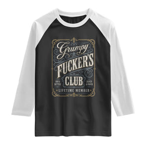 Vintage Grumpy Fuckers Club Lifetime Member Raglan Shirt Retro Birthday Husband Dad Fathers Day