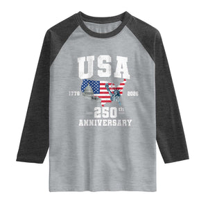 250th Anniversary USA Raglan Shirt 4th of July America US Flag Patriotic 250 Years American Flag