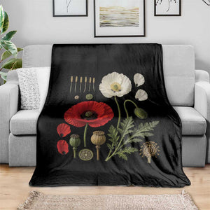 Summer Red Poppy Flower Botanical Poppies Vintage Print Memorial Day Floral Graphic Throw Blanket