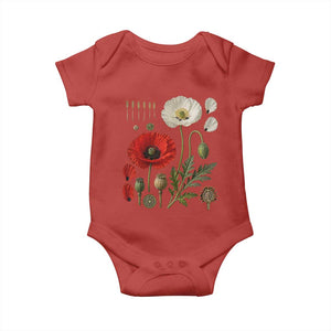 Summer Red Poppy Flower Botanical Poppies Vintage Print Memorial Day Floral Graphic Baby Onesie