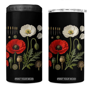 Summer Red Poppy Flower Botanical Poppies Vintage Print Memorial Day Floral Graphic 4 in 1 Can Cooler Tumbler