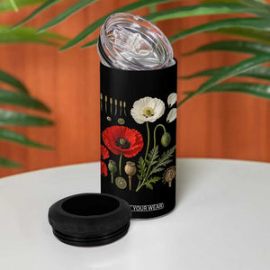 Summer Red Poppy Flower Botanical Poppies Vintage Print Memorial Day Floral Graphic 4 in 1 Can Cooler Tumbler