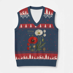 Summer Red Poppy Flower Botanical Poppies Vintage Print Memorial Day Floral Graphic V-Neck Knit Sweater Vest