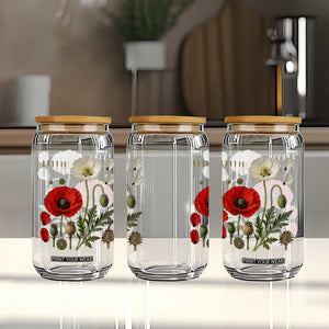 Summer Red Poppy Flower Botanical Poppies Vintage Print Memorial Day Floral Graphic Glass Can