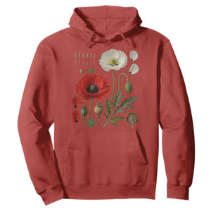 Summer Red Poppy Flower Botanical Poppies Vintage Print Memorial Day Floral Graphic Hoodie