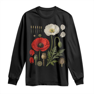 Summer Red Poppy Flower Botanical Poppies Vintage Print Memorial Day Floral Graphic Long Sleeve Shirt