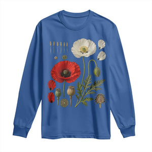 Summer Red Poppy Flower Botanical Poppies Vintage Print Memorial Day Floral Graphic Long Sleeve Shirt