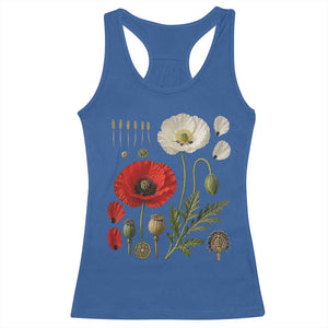 Summer Red Poppy Flower Botanical Poppies Vintage Print Memorial Day Floral Graphic Racerback Tank Top
