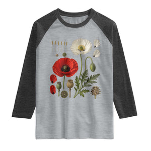 Summer Red Poppy Flower Botanical Poppies Vintage Print Memorial Day Floral Graphic Raglan Shirt