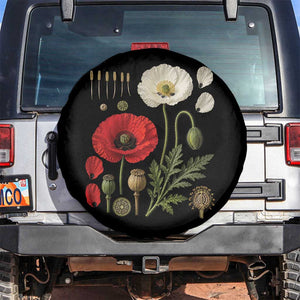 Summer Red Poppy Flower Botanical Poppies Vintage Print Memorial Day Floral Graphic Spare Tire Cover